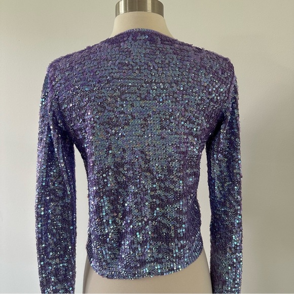 Bloomingdale’s  100% Silk Sequins Purple Cardigan Sweater - Picture 7 of 8